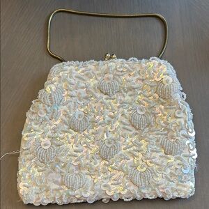 Elegant White Beaded Women's Bag with Irridescent AB Sequins